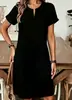 Vestido midi casual de estilo europeo y americano 2026, con cuello en V y cuello redondo, mangas acampanadas, corte A holgado, ropa para mujer de talla grande