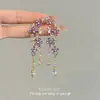 Aretes Coreanos Florales con Borla y Diamantes Brillantes, Delicados y Exquisitos, Aretes de Moda y de Alta Gama, Aretes Versátiles para Vestir