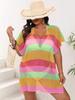 Blusa Feminina de Feriado Transfronteiriça Europeia e Americana plus size Feminina Costura em Cores Contrastantes Listra em Cores Misturadas Vestido Tricotado Vazado