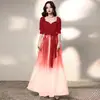 Vestido Falda de Noche con Gradiente Estrellado Otoñal Sencillo para Mujer Traje de Actuación para Cantante Roja, Anfitrión de Escenario, Director de Coro