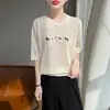 Verão Junta de Bambu Linho Estilo Casual Bordado de Cavalinho Gola Redonda Ombro Normal Manga Curta Malha Feminino Versátil Fresco Camiseta Top