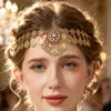 Moderna Headdress de Personalidad de Nicho Retro Accesorios para el Cabello con Pedrería Bohemia Europea y Americana Estilo Étnico Cadena para la Frente con Borla de Temperamento
