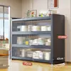 Estantería de almacenamiento de cocina independiente, gabinete de almacenamiento funcional de varias capas para montaje en pared con una encimera de losa de roca para cortar y servir alimentos