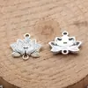 Pingente Conector Flor de Lótus Artesanal Liga de Prata Antiga 16x14mm 0,82g