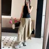Saia Calça Culotte Irregular de Cintura Alta Wide Leg Feminina Meia Saia-Calça Comprimento Médio Babado Emagrecedor Grande Flare Saia Culotte