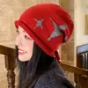 Gorro Holgado Versátil de Estrella con Cordón para Otoño e Invierno Tendencia Nuevo Gorro de Lana Tejido