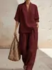 Nuevo Conjunto de Verano/Primavera 2026 Transfronterizo Amazon Estilo Europeo y Americano Cuello en V Manga Corta Moda Casual Pantalones de Pierna Ancha Conjunto para Mujer