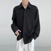 Camisa masculina de manga longa de alta qualidade com textura plissada, camisa da moda estilo coreano, novo estilo primavera e outono, top casual estiloso e solto para homens