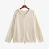 Cárdigan de punto con capucha y cremallera, corte holgado para mujer talla grande, colección otoño 2026, casual, adelgazante, prenda exterior versátil, estilo 25273