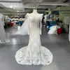 Vestido de Novia de Encaje Vintage de Sirena Transfronterizo con Cuello Alto, Mangas Largas y Cola Larga, Vestido de Novia Principal, Venta al por Mayor y Hecho a Medida desde Fábrica de Comercio Exterior