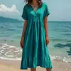 Moda Femenina Transfronteriza Europea y Americana Nueva para Primavera/Verano 2026 Vestido Elegante de Color Sólido con Mangas Cortas y Fruncidos para Sitios Independientes de Amazon