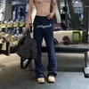 Pantalones Deportivos Acampanados Ajustados Bordados Estilo Americano para Hombre, Diseño Retro, Pantalones de Chándal Versátiles Casuales con Cordón
