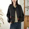 Chaqueta de Piel Sintética Retro con Empalmes de Primavera Solapa Suelta Manga Larga Dobladillo con Cordón Chaqueta de Cuero para Mujer