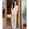 Roupa de Maternidade Estilo Coreano Outono e Inverno Novo Estilo Estilo Preguiçoso Top com Capuz e Meio Zíper Calça de Perna Larga Solta Emagrecedora com Cordão Conjunto