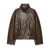 Chaqueta bomber corta de cuero sintético PU con cuello alto, superventas de moda para mujer en AliExpress, transfronteriza europea y americana