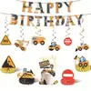 Set de Decoración de Fiesta de Cumpleaños Temático de Vehículos de Construcción de Dibujos Animados Transfronterizo con Banderines, Adornos para Pasteles, Globos y Decoraciones de Mesa