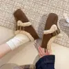 Chinelo Feminino 2026 Novo Inverno Pelúcia Estilo Birkenstock Solado Grosso Salto Escondido Bico Fechado