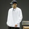 Camiseta Pesada de Algodón Puro 260g para Hombre, Manga Larga, Cuello Redondo, Camiseta Interior, Camiseta de Algodón Holgada Estilo Americano, Top de Color Sólido