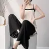 Pijama de Seda de Algodão para Mulheres, Estilo Fino de Verão, Novo Estilo Chinês Tomara-que-caia Camisola e Conjunto de Calça Longa, Pijama de Alto Padrão Estilo Nacional para Primavera e Outono