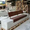 Banco de hormigón translúcido con respaldo de madera, banco largo de ocio para parque, asiento de paisaje de cemento luminoso para exteriores, personalizable