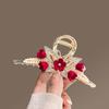 Presilha de borboleta com orquídea flockada, presilha de tubarão grande de temperamento feminino, novo grampo de cabelo da parte de trás da cabeça, acessório de cabelo da moda