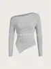 Nuevo Top Irregular de Manga Larga Off-The-Shoulder Ajustado con Fruncido en la Cintura de Amazon, Pantalones Casuales y Versátiles de Pierna Ancha para Primavera y Otoño