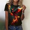 Hermosa Camiseta de Mujer con Estampado de Fénix Impresa en 3D Camiseta Casual de Verano de Manga Corta Retro Impresionante Top de Cuello Redondo Camiseta
