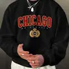 Moletom Casual Masculino Outono e Inverno com Caimento Solto, Logo da Universidade de Chicago, Estampa de Letras Douradas, Gola Redonda