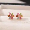 Pendientes de Plata de Ley S925 Chapada con Cuentas Redondas de Turmalina de Colores, Flor, Copo de Nieve, Versátiles, de Nicho, para Chicas, de Plata