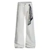 Jeans acampanados blancos para hombre, nuevo estilo de alta calle americano primavera y otoño, corte ajustado, plisados, pantalones delgados, moda de verano