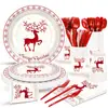 Pratos de Papel para Festa de Natal, Pratos de Papel Descartáveis, Copos de Papel, Guardanapos de Papel, Toalhas de Mesa