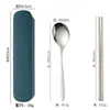 Conjunto de Talheres de Aço Inoxidável com Três Peças para Estudantes, Caixa de Armazenamento Portátil para Viagens ao Ar Livre, Conjunto de Garfo, Colher e Hashi Presente
