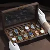Caja de Almacenamiento para Relojes de Cuero con Veta de Madera, Caja para Colocar Relojes en Casa, Caja de Exhibición Exquisita de Madera Maciza de Alta Gama, Caja para Relojes Mecánicos y Joyería