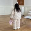 Conjunto de Pijama Feminino, Novo Estilo, Espessado, Forrado com Fleece, Acolchoado, Roupa de Algodão Quente com Desenho, Roupa de Casa para Crianças para o Inverno