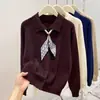Estilo Preppy Coreano Cuello Polo 2025 Principios de Otoño Tejido de Punto Ropa de Punto Diseño Versátil Top Corto de Moda para Mujer
