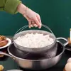 Rejilla para vapor con asa, vaporera de cocina multifuncional, cesta escurridora de acero inoxidable, colador de arroz, rejilla para cocinar al vapor, utensilio de cocina triangular grande