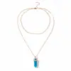 Colar Europeu e Americano Transfronteiriço Nova Moda Cristal de Imitação Coluna Hexagonal Camada Dupla Simples Longo Corrente para Clavícula de Opala para Mulheres