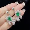 Microincrustado com simulação de algodão, esmeralda, turmalina, diamante completo, anel aberto de luxo, colar, brinco, pulseira feminina temperamento