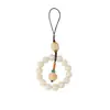 Cordón Retro Estilo Zen para Teléfono Móvil, Colgante Antiguo de Juego, Gato Quemado con Carbón, Accesorio Personal, Cuentas Redondas de Bodhi Blancas, Torcido a Mano, Llavero