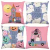 Conjunto de Capas de Almofada Decorativas de Linho para Casa de Halloween com Combo de Capa de Almofada de Sofá de Cabeça de Abóbora Engraçada