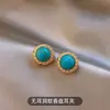 Nuevos Pendientes de Pinza para Oreja con Forma Redonda Geométrica de Turquesa Estilo Chino, Pendientes de Estilo Retro Francés, Pendientes Exquisitos y de Alta Gama