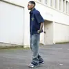 AliExpress 2026 Verano Moda Masculina Más Vendido: Pantalones Casuales Versátiles Azules con Manchas y Desgastados al por Mayor