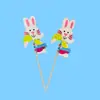Palitos decorativos temáticos de animales de dibujos animados, palitos de madera desechables, bola de panal, decoración de tarjeta de conejo para cumpleaños infantil