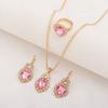 Conjunto de tres piezas de joyería transfronteriza europea y americana con colgante, pendientes, anillo y diamantes, traje de decoración nupcial de moda.