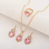 Moda Popular Europea y Americana Anillo de Amor de Tres Piezas Conjunto de Joyería de Aleación Pendientes Collar Joyería de Lujo Ligero Juego de Joyería con Diamantes