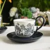 Tendência Nacional Design Floral em Estilo Tinta com Videiras Conjunto de Xícara e Pires de Café Cerâmica Xícara de Café da Manhã Xícara de Leite