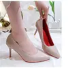 Zapatos negros de tacón alto con suela roja para mujer, tacones de aguja, nuevo modelo primavera y otoño 2024, punta fina de charol, zapatos de trabajo sexy y profesionales para mujer