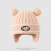 Chapéu de proteção para ouvidos de criança com orelhas de urso fofas para outono e inverno, Chapéu com letra da sorte, chapéu quente para meninos e meninas