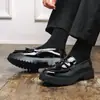 Zapatos de Cuero con Plataforma y Borlas Brillantes Estilo Británico, Talla Grande Transfronteriza, Suela Gruesa Ligera, Zapatos Formales de Negocio Casual para Hombres