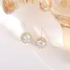 Nuevos Pendientes Pequeños Exquisitos de Circonita Microincrustada con Diamantes Completos Pendientes Coreanos Pin de Plata de Ley S925 Oro Verdadero 14K
